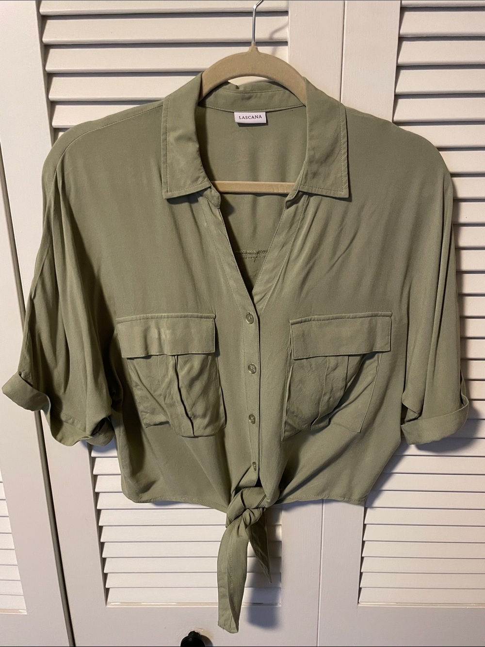 Lascana Olive Tie-Front Button-Down Shirt